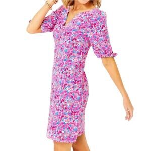 Lilly Pulitzer Easley Puff Sleeve Cotton Shift Dress Aura Pink Baby Bloomer S